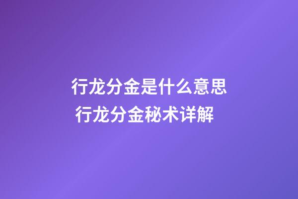 行龙分金是什么意思 行龙分金秘术详解